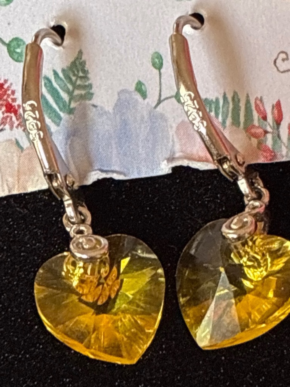 Yellow Heart Crystal Drop Earrings - Unbranded